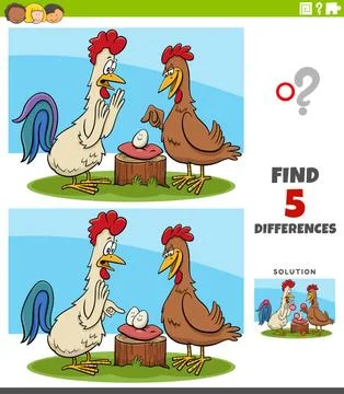 Differences educational task for kids with rooster and hen Stock Illustration