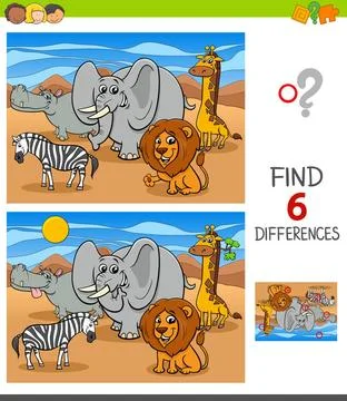 Differences game with African animal characters Cartoon Illustration of Fi... Stock Photos