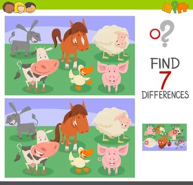 Differences game with animal characters Cartoon Illustration of Finding Se... 写真素材