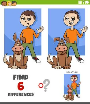 Differences game with cartoon boy and his dog Cartoon illustration of find... Stock Photos