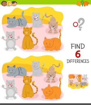 Differences game with cartoon cat characters Cartoon Illustration of Findi... Stock Photos