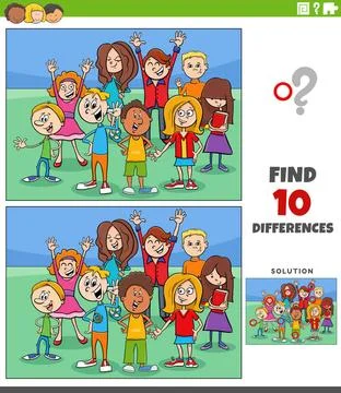 Differences game with cartoon children characters group Cartoon illustrati... Stock Photos