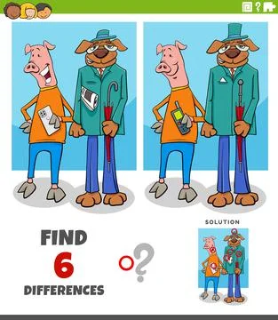 Differences game with cartoon dog and pig characters Stock Illustration