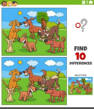 Differences game with cartoon dogs characters group Cartoon illustration o... Stock Photos