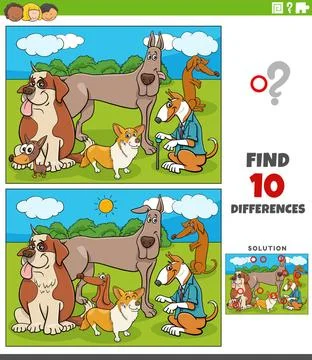 Differences game with cartoon dogs characters group Cartoon illustration o... Stock Photos