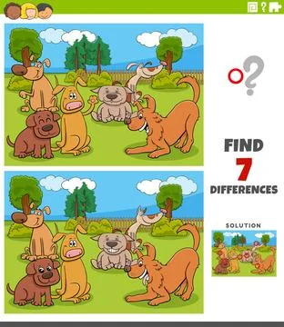 Differences game with cartoon dogs group Cartoon Illustration of Finding D... 스톡 사진