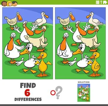 Differences game with cartoon ducks farm animal characters Cartoon illustr... Stock Photos