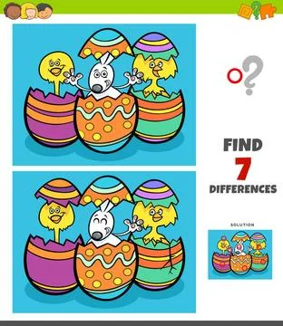 Differences game with cartoon Easter characters Cartoon Illustration of Fi... 스톡 사진