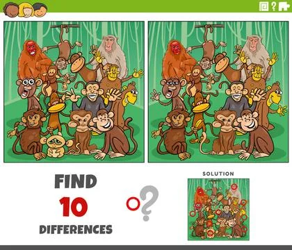 Differences game with cartoon monkeys characters group Cartoon illustratio... Stock Photos