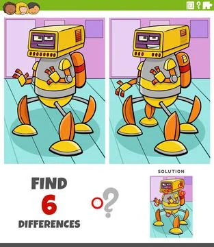 Differences game with cartoon robot character Stock Illustration