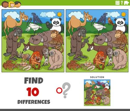 Differences game with cartoon wild animals characters Cartoon illustration... Stock Photos