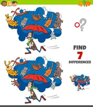 Differences game with cats and dogs proverb cartoon Cartoon Illustration o... Stock Photos