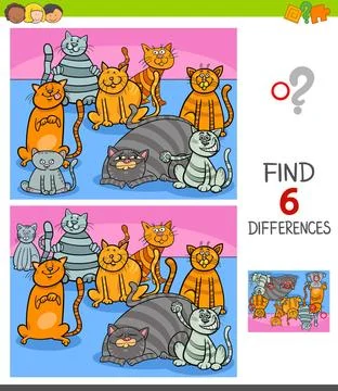 Differences game with cats characters Cartoon Illustration of Finding Six ... 写真素材