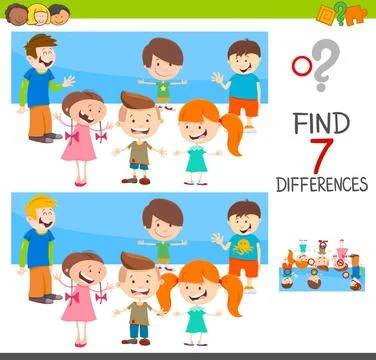 Differences game with children characters Cartoon Illustration of Finding ... 스톡 사진