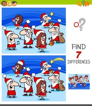 Differences game with Christmas characters Cartoon Illustration of Finding... 스톡 사진