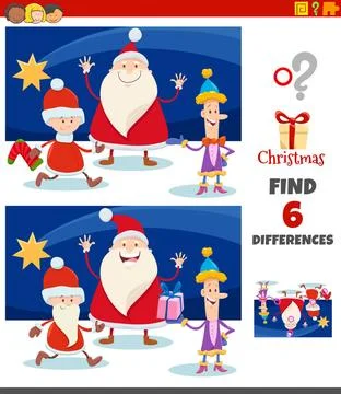 Differences game with Christmas characters group Cartoon Illustration of F... Stock Photos