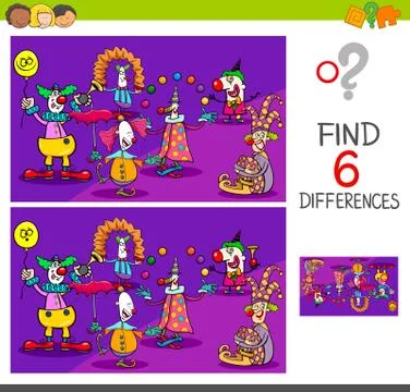 Differences game with clown characters Stock Illustration