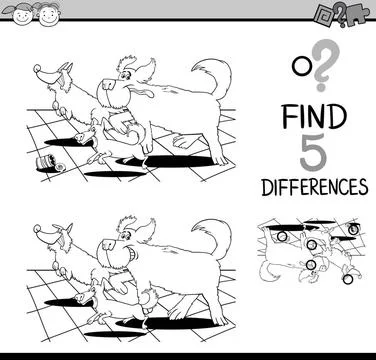 Differences game for coloring Black and White Cartoon Illustration of Find... Stock Photos