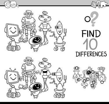 Differences game for coloring Black and White Cartoon Illustration of Find... Stock Photos