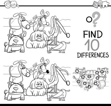 Differences game for coloring Black and White Cartoon Illustration of Find... Stock Photos