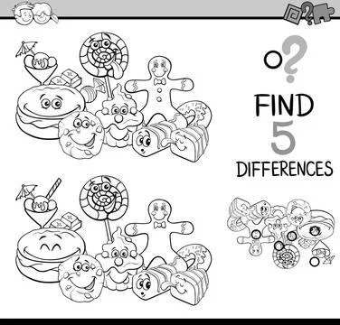 Differences game coloring book Black and White Cartoon Illustration of Fin... Stock Photos