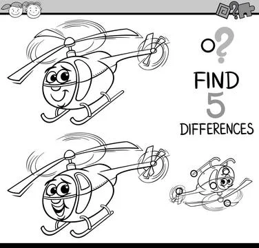 Differences game coloring page Black and White Cartoon Illustration of Fin... Stock Photos