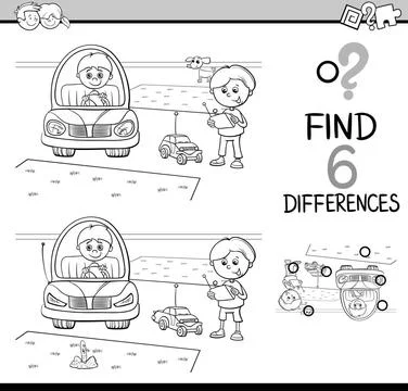 Differences game coloring page Black and White Cartoon Illustration of Fin... Stock Photos