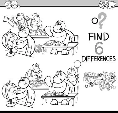 Differences game coloring page Black and White Cartoon Illustration of Fin... Stock Photos