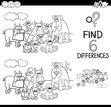 Differences game coloring page Black and White Cartoon Illustration of Fin... Stock Photos