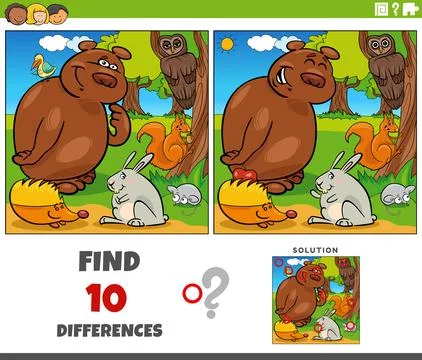 Differences game with comic animal characters group イラスト素材
