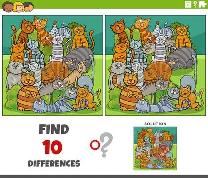 Differences game with comic cats animal characters group Cartoon illustrat... Stock Photos
