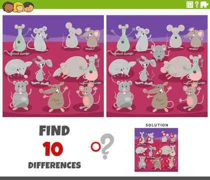 Differences game with comic mice animal characters group Cartoon illustrat... Stock Photos