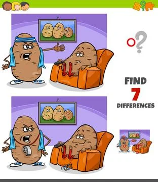 Differences game with couch potato proverb Cartoon Illustration of Finding... Stock Photos