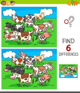 Differences game with cows animal characters Cartoon Illustration of Findi... Stock Photos