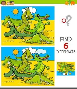 Differences game with crocodiles animal characters Cartoon Illustration of... Stock Photos