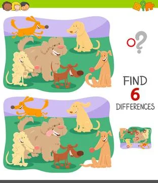 Differences game with cute cartoon dogs Cartoon Illustration of Finding Si... Stock Photos