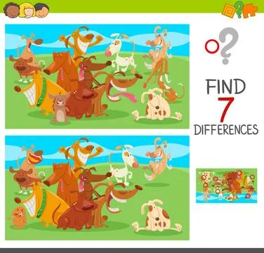 Differences game with dog characters Cartoon Illustration of Finding Seven... 写真素材