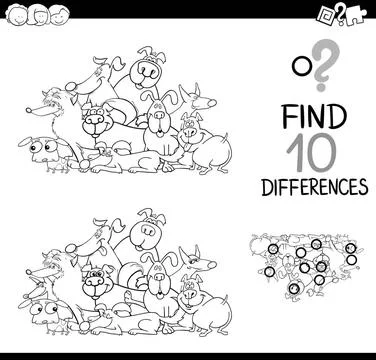Differences game with dogs Black and White Cartoon Illustration of Finding... 스톡 사진