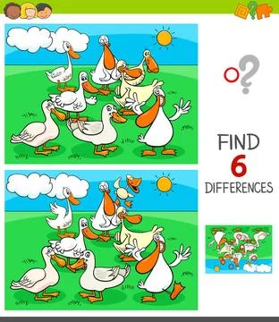 Differences game with ducks animal characters Cartoon Illustration of Find... Stock Photos