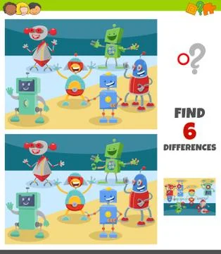 Differences game with fantasy robots characters Stock Illustration