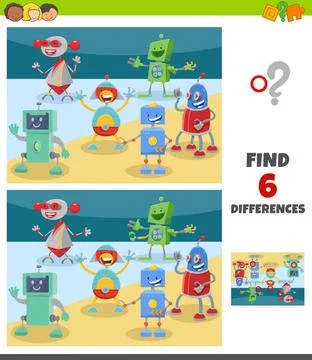 Differences game with fantasy robots characters Cartoon Illustration of Fi... Stock Photos
