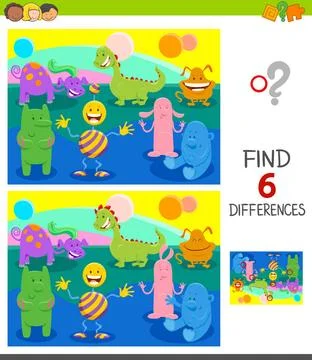 Differences game with funny cartoon monsters Cartoon Illustration of Findi... Stock Photos