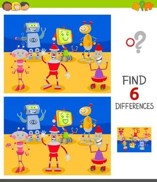 Differences game with funny cartoon robots Cartoon Illustration of Finding... 스톡 사진