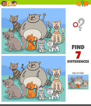 Differences game with funny cats group Cartoon Illustration of Finding Dif... 스톡 사진
