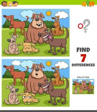 Differences game with funny dogs group Cartoon Illustration of Finding Dif... 스톡 사진