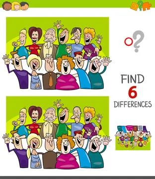 Differences game with funny people group Cartoon Illustration of Finding S... 写真素材