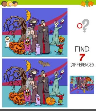Differences game with Halloween characters Cartoon Illustration of Finding... Foto stock