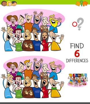 Differences game with happy people group Cartoon Illustration of Finding S... Foto stock