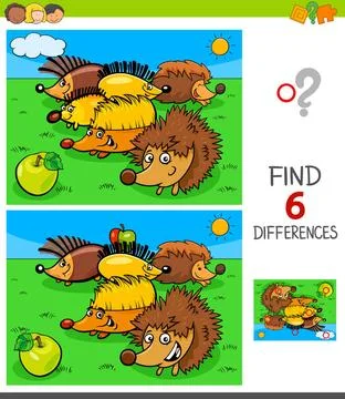 Differences game with hedgehog animal characters Cartoon Illustration of F... Stock Photos