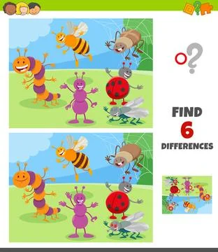Differences game with insects animal characters group Cartoon Illustration... Stock Photos